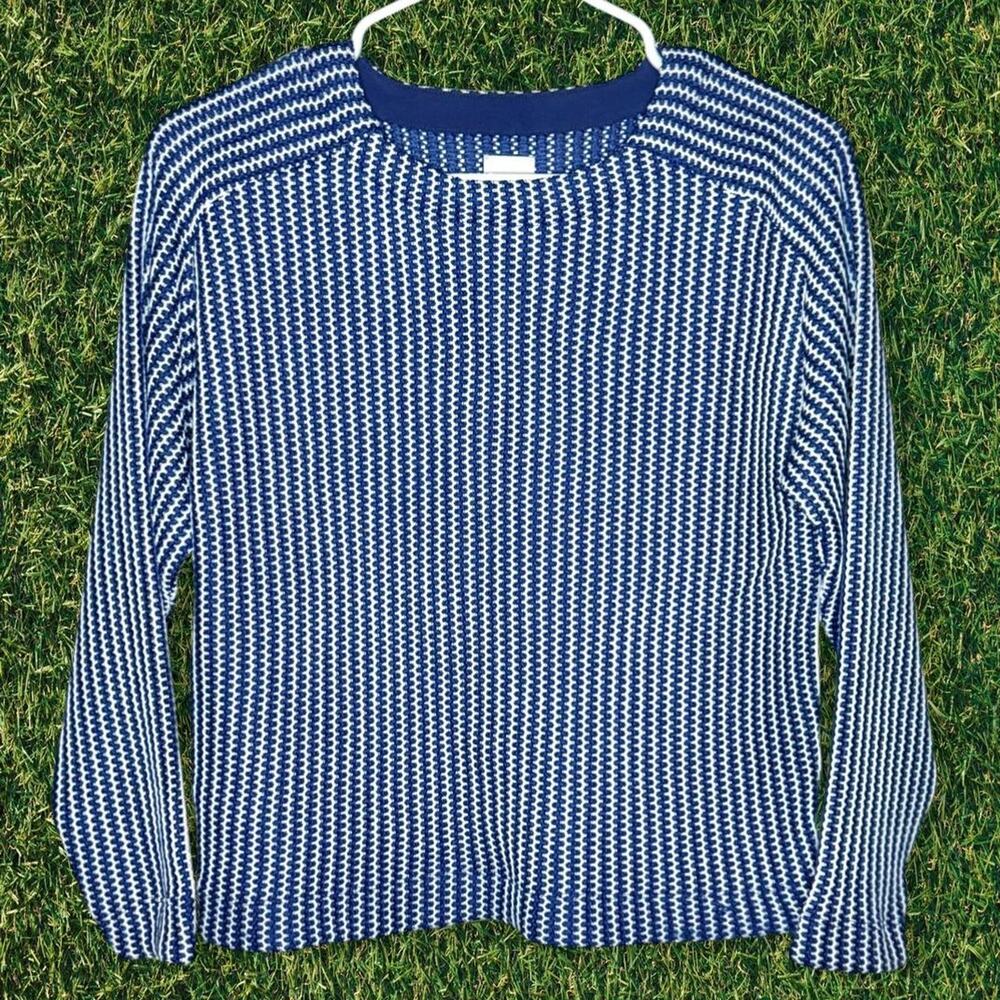 Blue & White Beachy Textured Mesh Knit Top